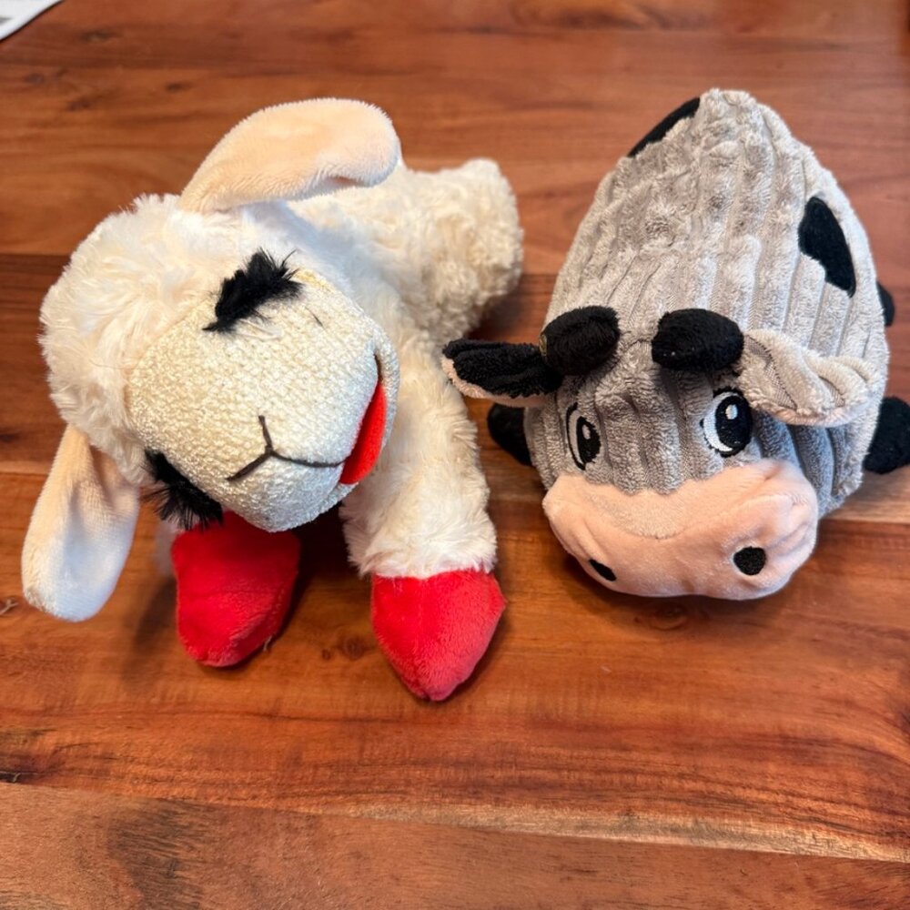 Bundle of 2 Stuffed Toys - Squeaky Lamb and Grunting Cow - NWOT!!